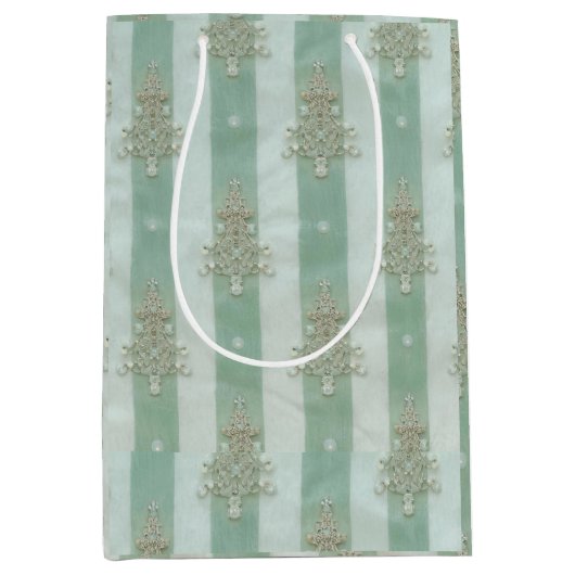 Seafoam Stiped Velvet-Look Diamond Trees Medium Cadeauzakje (Voorkant)
