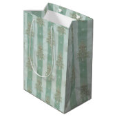 Seafoam Stiped Velvet-Look Diamond Trees Medium Cadeauzakje (Achterkant Gekanteld)