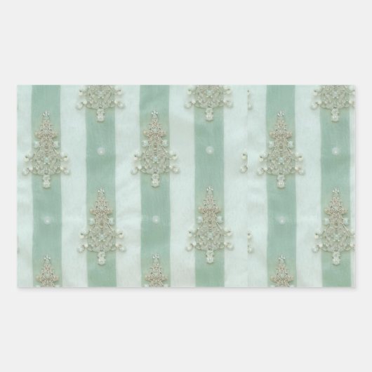 Seafoam Stiped Velvet-Look Diamond Trees Rechthoekige Sticker (Voorkant)