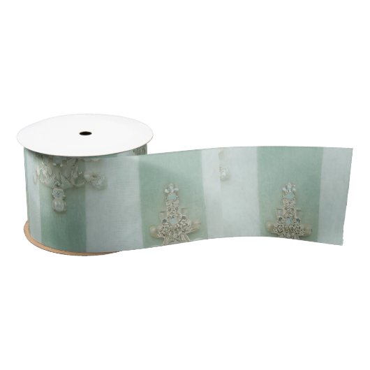 Seafoam Stiped Velvet-Look Diamond Trees Satijnen Lint (Spoel)