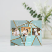 Seafoam Teal Brons Modern Trouw Save the Date (Staand voorkant)