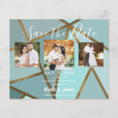 Seafoam Teal Brons Modern Trouw Save the Date (Voorkant)