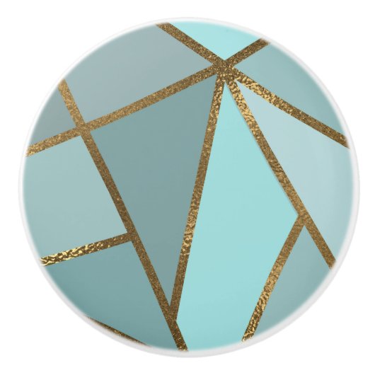 Seafoam Turquoise Green Blue & Bronze Geometric Keramische Knop (Voorkant)