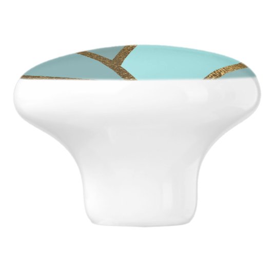 Seafoam Turquoise Green Blue & Bronze Geometric Keramische Knop (Zijkant)