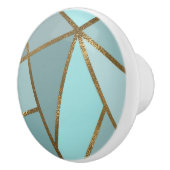 Seafoam Turquoise Green Blue & Bronze Geometric Keramische Knop (Rechts)