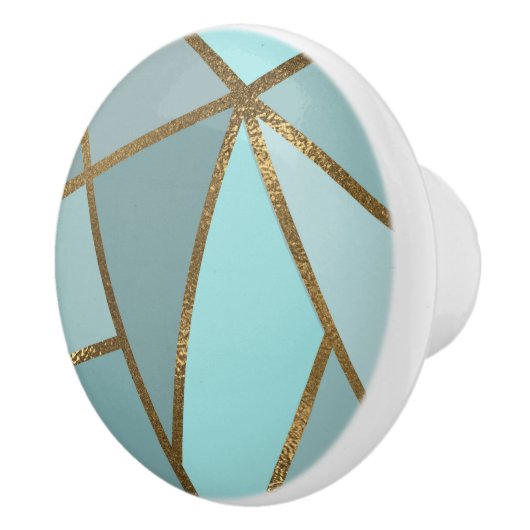 Seafoam Turquoise Green Blue & Bronze Geometric Keramische Knop (Rechts)