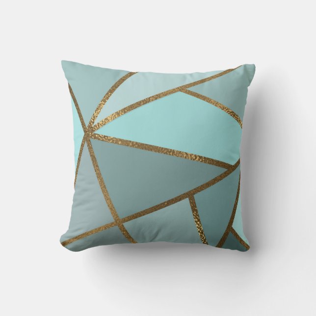 Seafoam Turquoise Green Blue & Bronze Geometric Kussen (Voorkant)
