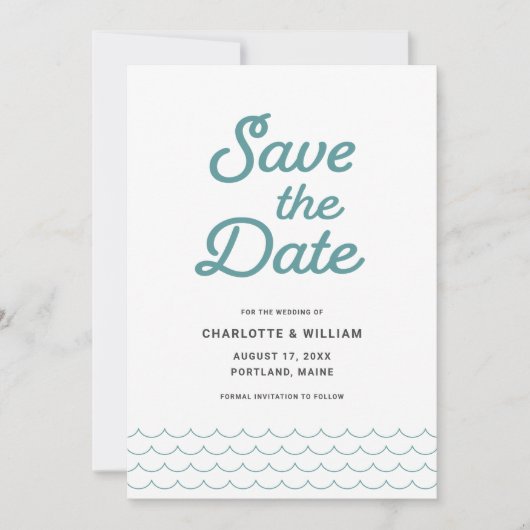 Seafoam Waves with Your Photo Save the Date Card (Voorkant)