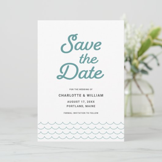Seafoam Waves with Your Photo Save the Date Card (Staand voorkant)