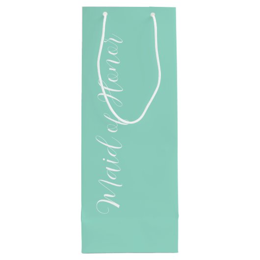 Seafoam Wedding Maid of Honor gestileerd script Wijn Cadeautas (Achterkant)