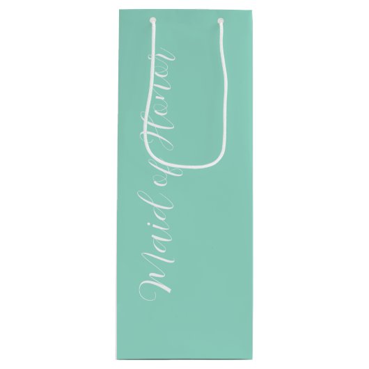 Seafoam Wedding Maid of Honor gestileerd script Wijn Cadeautas (Voorkant)