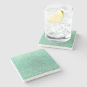Seafoamgroene glitter stenen onderzetter (Zijkant)