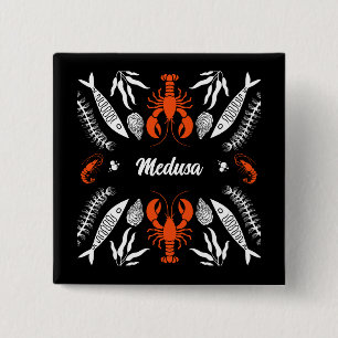 Seafood Art Decor Prints Vierkante Button 5,1 Cm