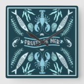 Seafood Art Decor Prints Vierkante Klok (Voorkant)