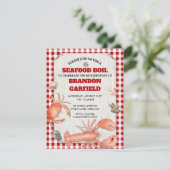 Seafood Boil Red Gingham and Wood Party Kaart (Staand voorkant)