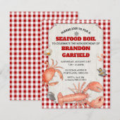 Seafood Boil Red Gingham and Wood Party Kaart (Voorkant / Achterkant)