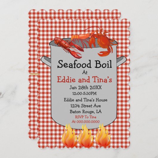 Seafood Boil Red Gingham Kaart (Voorkant / Achterkant)