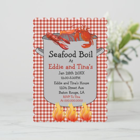 Seafood Boil Red Gingham Kaart (Staand voorkant)