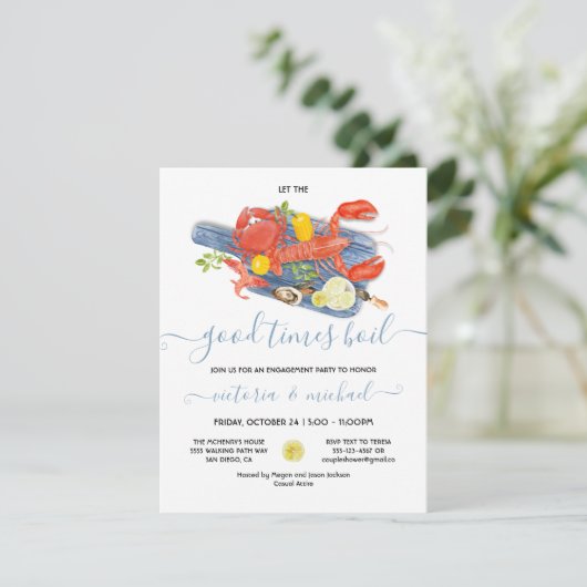 Seafood Boil Verloving Rehearings Dinner Party Kaart (Staand voorkant)
