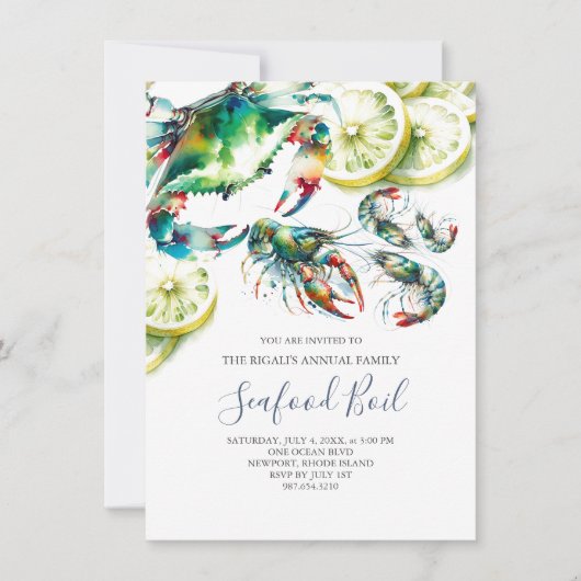 Seafood Boil Zomerfeestuitnodigingen Kaart (Voorkant)