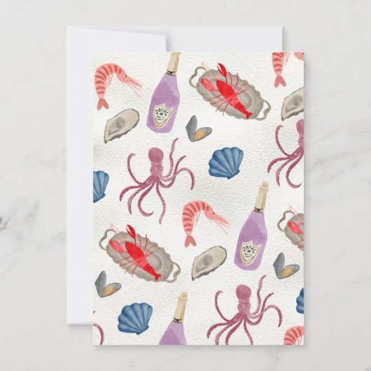 Seafood & Champagne Party Hand getrokken golvend l Kaart (Achterkant)