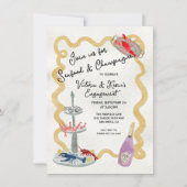 Seafood & Champagne Party Hand getrokken golvend l Kaart (Voorkant)