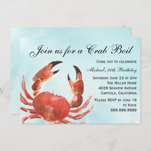 Seafood Crab Boil Summer Birthday Party Kaart (Voorkant / Achterkant)