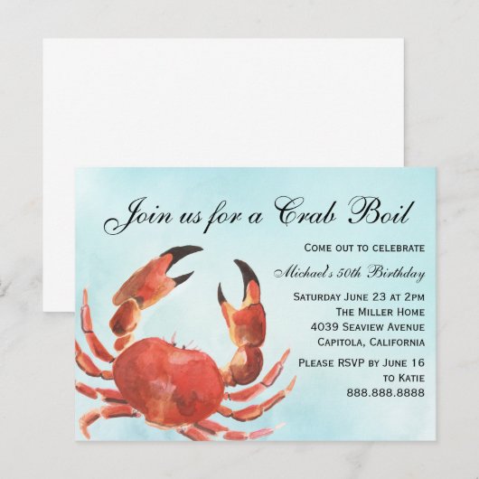 Seafood Crab Boil Summer Birthday Party Uitnodiging Briefkaart (Voorkant / Achterkant)