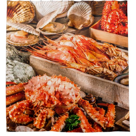 Seafood cuisine plate as an ocean gourmet dinner b douchegordijn (Voorkant)