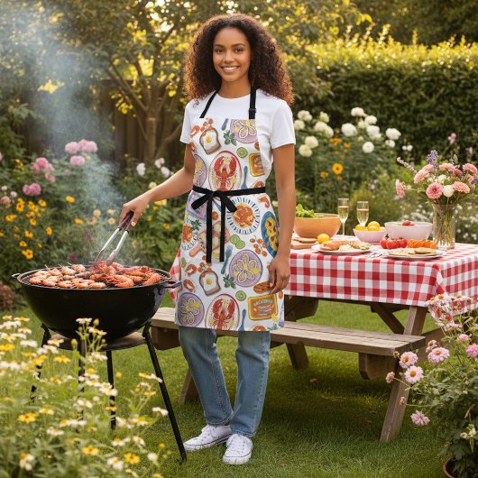 Seafood Feast All-Over Pattern Schort