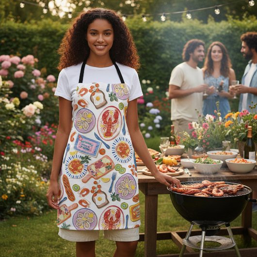 Seafood Feast All-Over Pattern Schort