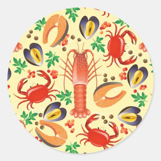 Seafood Patroon Ronde Sticker (Voorkant)