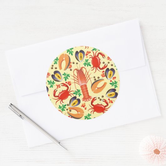 Seafood Patroon Ronde Sticker (Envelop)