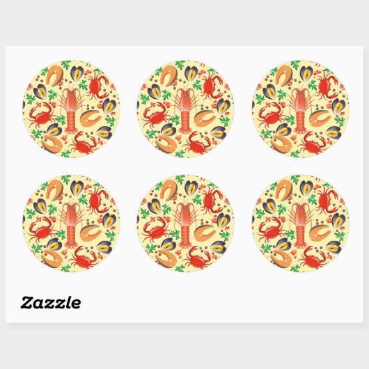 Seafood Patroon Ronde Sticker (Vel)