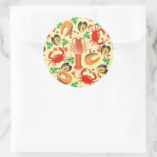 Seafood Patroon Ronde Sticker (Tas)