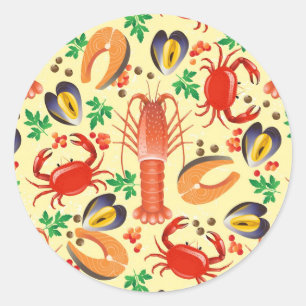 Seafood Patroon Ronde Sticker