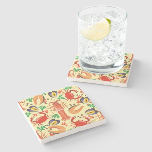 Seafood Patroon Stenen Onderzetter (Zijkant)