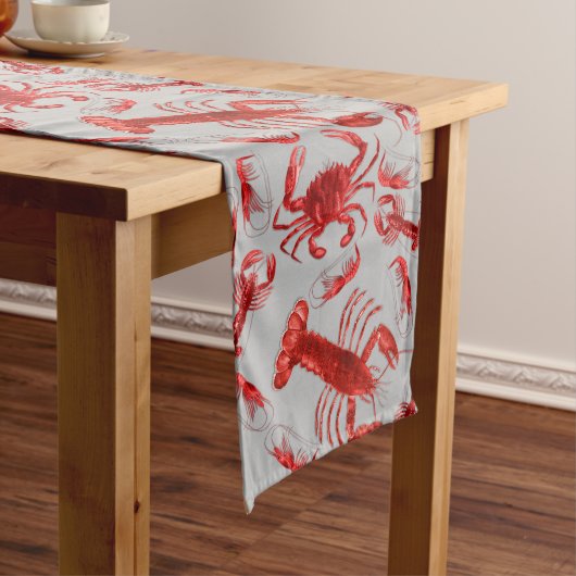 Seafood Pattern Crawfish Lobster Rustic Grey  Lange Tafelloper (Voorbeeld)