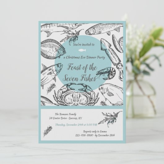 Seafood Pen en Inktnodiging Kaart (Staand voorkant)