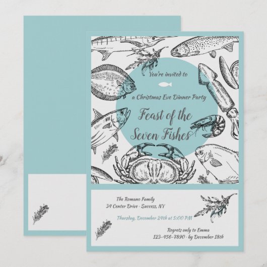 Seafood Pen en Inktnodiging Kaart (Voorkant / Achterkant)