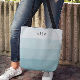 Seaglass Aqua Waterverf Ombre Monogram Tote Bag