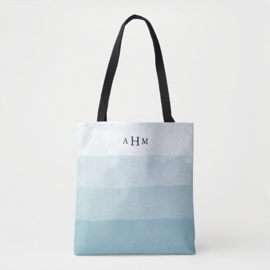 Seaglass Aqua Waterverf Ombre Monogram Tote Bag (Voorkant)