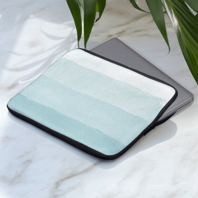 Seaglass Aqua Waterverf Verloopkleurenblok Laptop Sleeve (Creator heeft geüpload)