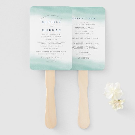 Seaglass getijden bruiloft programma handwaaier (Voorkant en achterkant)