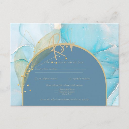 Seaglass INK Blauwgroen Aqua Blue Gold Weddenschap Briefkaart (Voorkant)
