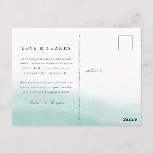 Seaglass Kust Waterverf Bruiloft Dank u Briefkaart (Achterkant)