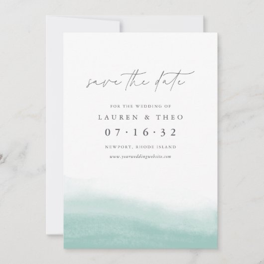 Seaglass Tides Elegant Simple Coastation Waterverf Save The Date (Voorkant)