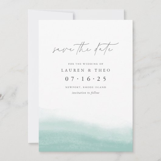 Seaglass Tides Elegant Simple Coastation Waterverf Save The Date (Voorkant)