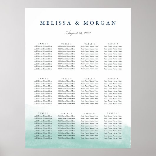 Seaglass Tides Wedding Seating Chart Poster (Voorkant)