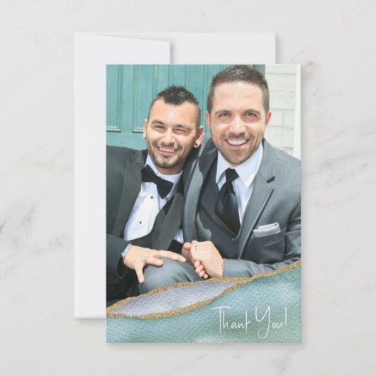 Seaglass Waterverf Gold Accent Weddenfoto Bedankkaart (Voorkant)